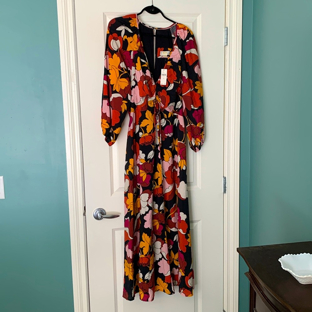 Maeve Anthropologie Floral Print Maxi Dress Fall Colors Size 16